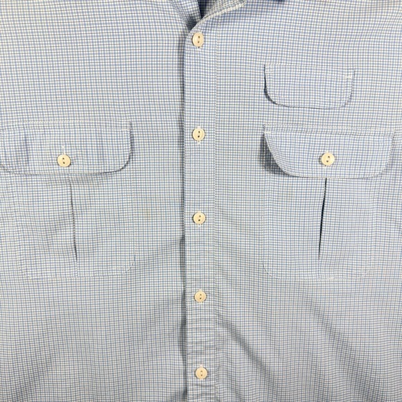 Lands End Mens XL Blue Gingham Check Short Sleeve Button Up Shirt Work‎ Pockets - Picture 6 of 7